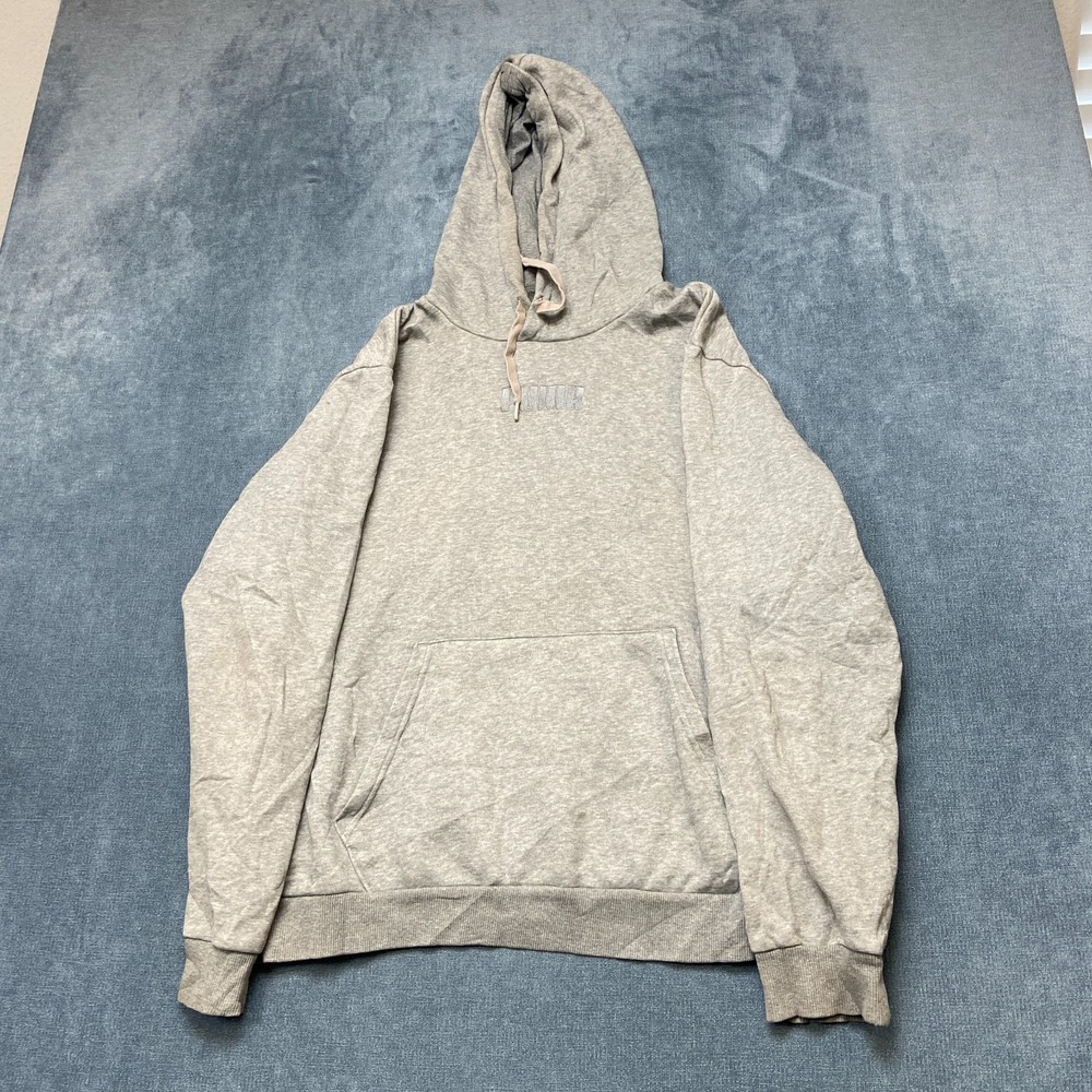 Puma Forever Better Hoodie Mens XL Heather Gray Fleece Lined Embroidered Logo